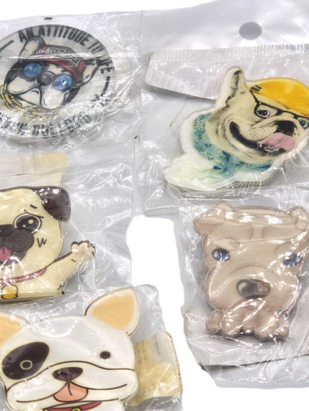 Comic Dogs 5 Pin Brooch  Assorted Breeds K-9s Plastic Small 1.5"  #2